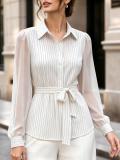 Women’s Striped Slim Waist Lace-Up Shirt