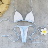 Women’s Plaid Lace-Up Low Waist Sexy Low Back Two-Piece Bikini Swimsuit