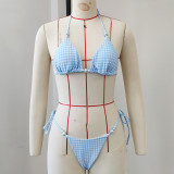 Women’s Plaid Lace-Up Low Waist Sexy Low Back Two-Piece Bikini Swimsuit