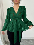 Women’s Spring Fall Fashion Sexy Semi-See-Through Long Sleeve V-Neck Shirt