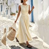 Women’s Summer Casual Holiday Striped Cross Ruched Maxi Dress