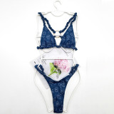 Women’s Fashion Jacquard Denim Sexy Beach Bikini Swimsuit