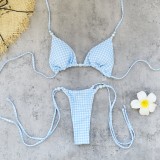 Women’s Plaid Lace-Up Low Waist Sexy Low Back Two-Piece Bikini Swimsuit