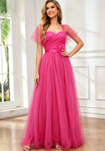 Women’s Off Shoulder Mesh Short Sleeve Wedding Party Dress