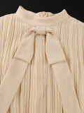 Women’s Elegant Career Embroidered Applique Bow Patchwork Chiffon Sleeve Dress