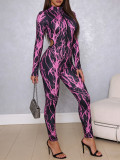 Women’s Fall Winter Sexy Printed Long Sleeve Stretch Jumpsuit Yoga Outfit