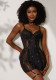 Women’s Sexy Lace Strap See-Through Sequin Mesh Garter Bodycon Mini Dress