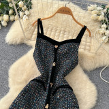 Women’s Fall Chic Career Black High Waist Sleeveless A-Line Dress