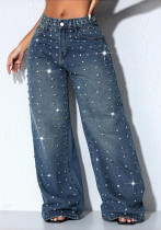 Women’s Full Rhinestone Wide Leg Loose Straight-Leg Denim Jeans Women’s Full Rhinestone Wide Leg Loose Straight-Leg Denim Jeans