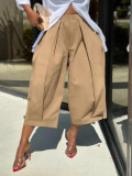 Women’s Casual Solid Color Wide Leg Cropped Pants
