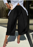 Women’s Casual Solid Color Wide Leg Cropped Pants