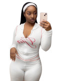 Women Printed Hooded Long-Sleeve Thumb Button Top and Pant Two-Piece Set