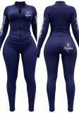 Women Printed Long Sleeve Zip Top and Pant Two Piece Set