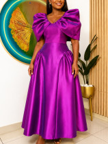 Sexy V-Neck Puff-Sleeve Evening Dress Chic Elegant A-Line Formal Gown Sexy V-Neck Puff-Sleeve Evening Dress Chic Elegant A-Line Formal Gown