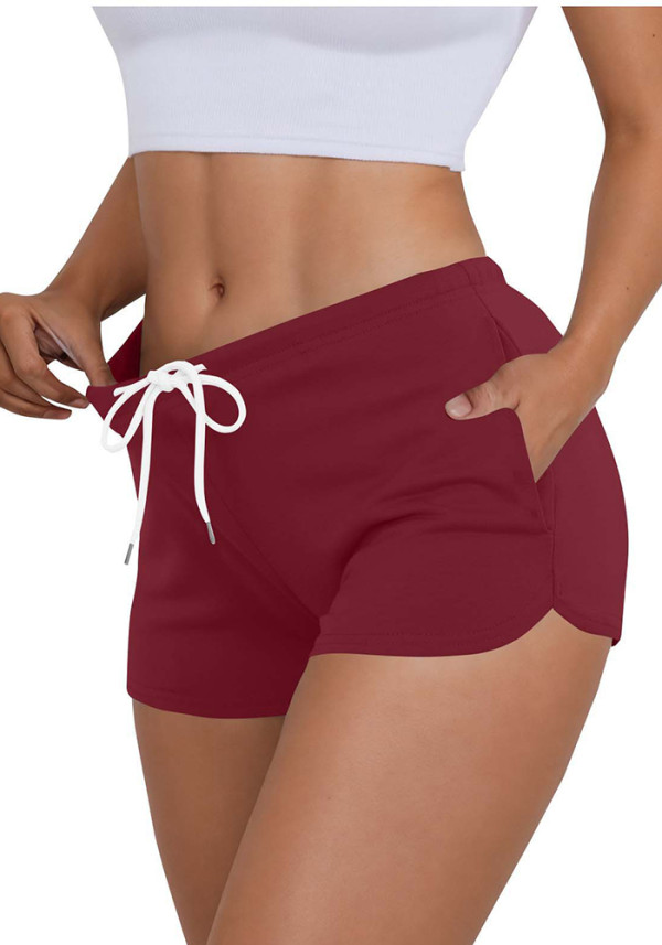 Women Casual Tie Stretchy Solid Summer Shorts