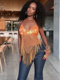 Women Tassel Skirt Beach Holidays Sequin Tassel Cami Top