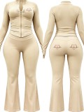 Women Fall Long Sleeve Zip Top and Pant Two Piece Set