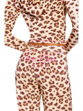 Women Printed Hooded Long-Sleeve Thumb Button Top and Pant Two-Piece Set