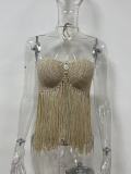 Women Sexy Summer Backless Halter Neck Strapless Tassel Top