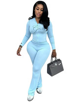 Women Printed Hooded Long-Sleeve Thumb Button Top and Pant Two-Piece Set
