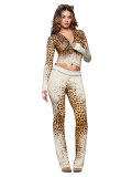 Women Printed Hooded Long-Sleeve Thumb Button Top and Pant Two-Piece Set
