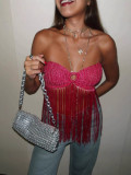 Women Sexy Summer Backless Halter Neck Strapless Tassel Top
