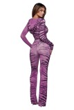 Women Printed Hooded Long-Sleeve Thumb Button Top and Pant Two-Piece Set
