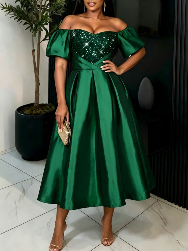Women Retro Sexy Off Shoulder Elegant Sequin Formal Party Dress