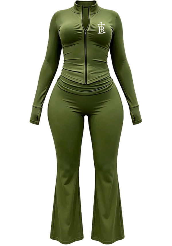 Women Fall Long Sleeve Zip Top and Pant Two Piece Set