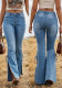 Women American Style Lace-Up Slit Bell Bottom Denim Pant