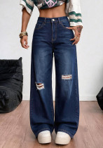 Women Ripped Washed Wide Leg Denim Long Pant Women Ripped Washed Wide Leg Denim Long Pant
