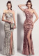 Women One Shoulder Beaded Floral Hollow Out Slit Formal Party Evening Dress