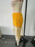Women Spring Knit Solid Tassel Midi Skirt