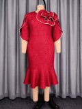 Plus Size Women Round Neck Half-Sleeve Mermaid Formal Party Dress