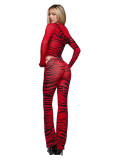 Women Printed Hooded Long-Sleeve Thumb Button Top and Pant Two-Piece Set