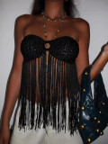 Women Sexy Summer Backless Halter Neck Strapless Tassel Top