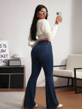 Women Casual Bell Bottom Denim Long Pant