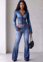 Women Fall Hooded Crop Top And Bell Bottom Long Pant Two Piece Set Women Fall Hooded Crop Top And Bell Bottom Long Pant Two Piece Set