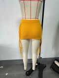 Women Spring Knit Solid Tassel Midi Skirt