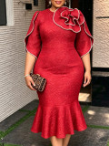 Plus Size Women Round Neck Half-Sleeve Mermaid Formal Party Dress