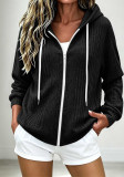 Women Zip Knit Hooded Long Sleeve Top Jacket