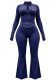 Women Long Sleeve Zip Top and Pant Two Piece Set