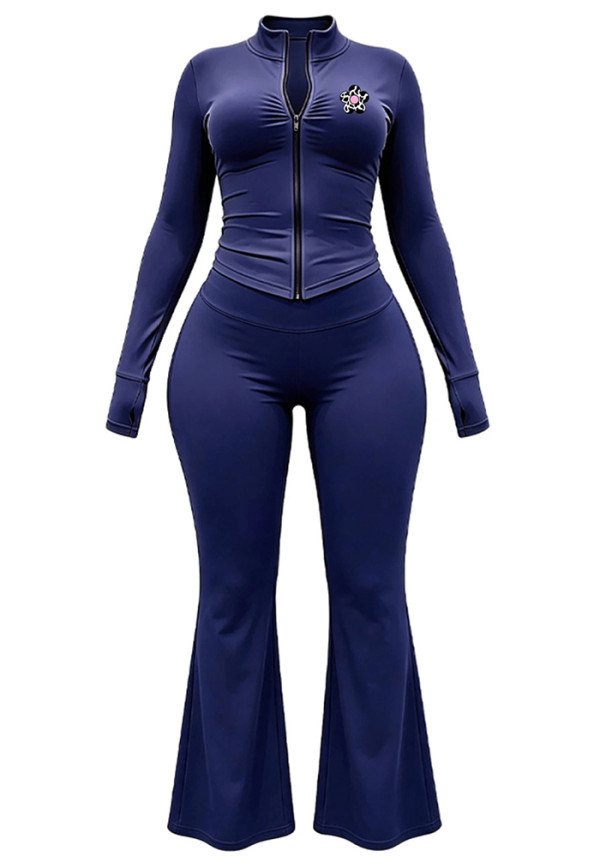 Women Long Sleeve Zip Top and Pant Two Piece Set