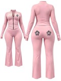 Women Long Sleeve Zip Top and Pant Two Piece Set