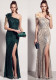 Plus Size Women Slash Shoulder Beaded Floral Tassel Beading Slit Evening Dress