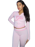 Women Printed Hooded Long-Sleeve Thumb Button Top and Pant Two-Piece Set