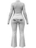 Women Long Sleeve Zip Top and Pant Two Piece Set