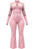 Women Long Sleeve Zip Top and Pant Two Piece Set
