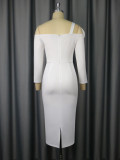 Solid Color Bell-Sleeve Back Slit Elegant Evening Gown