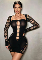 Women Long Sleeve Fishnet Hollow Out Sexy Knitting Bodycon Dress Women Long Sleeve Fishnet Hollow Out Sexy Knitting Bodycon Dress
